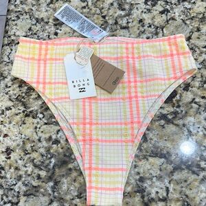 Billabong Yellow and Pink Plaid Bikini Bottom